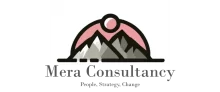 Mera Consultancy Logo. Mountain, Sun and Slogan (People, Strategy, Change)